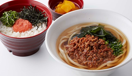 特製かしわうどんと明太ご飯ランチ